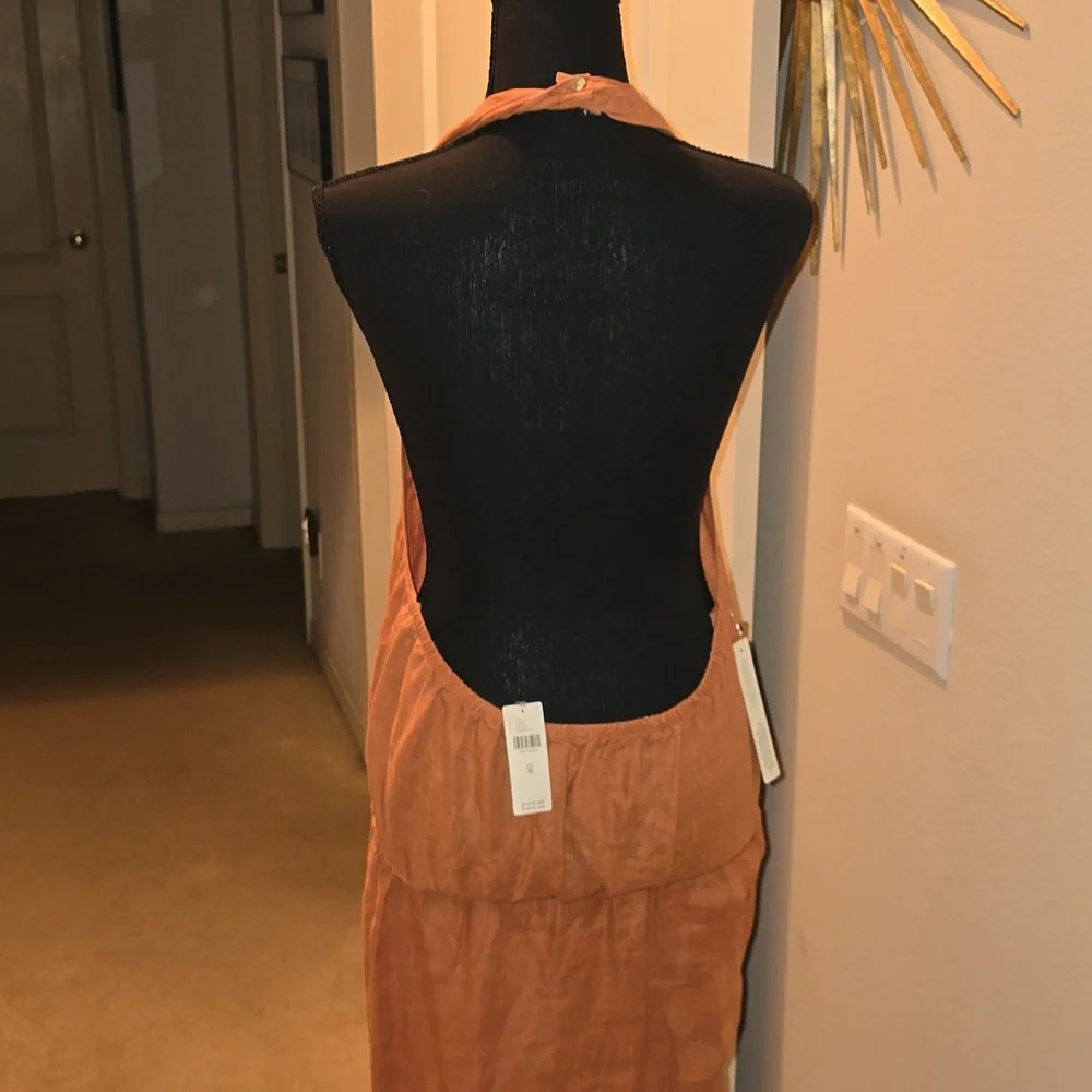 BRAND NEW ANTHRO Cloth & Stone Linen Cross-Halter Maxi Dress Medium Dark Orange - Picture 3 of 4